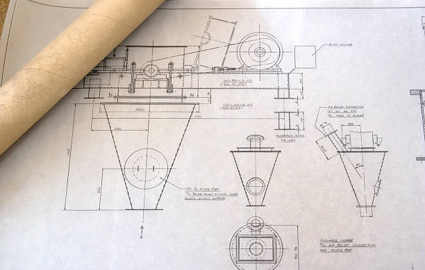 "Old architectural drawing of a sugar pulverizer for the Kellogg's factory in Manchester, UK. Drawn on waxed paper, with cardboard storage tube.Also:"